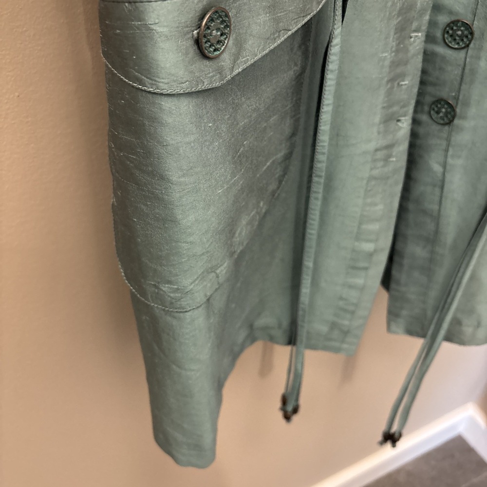 Nic & Zoe Silk Jacket Women's L Sea Green Jacket Button Up Pockets Braid Tassels - Picture 9 of 16